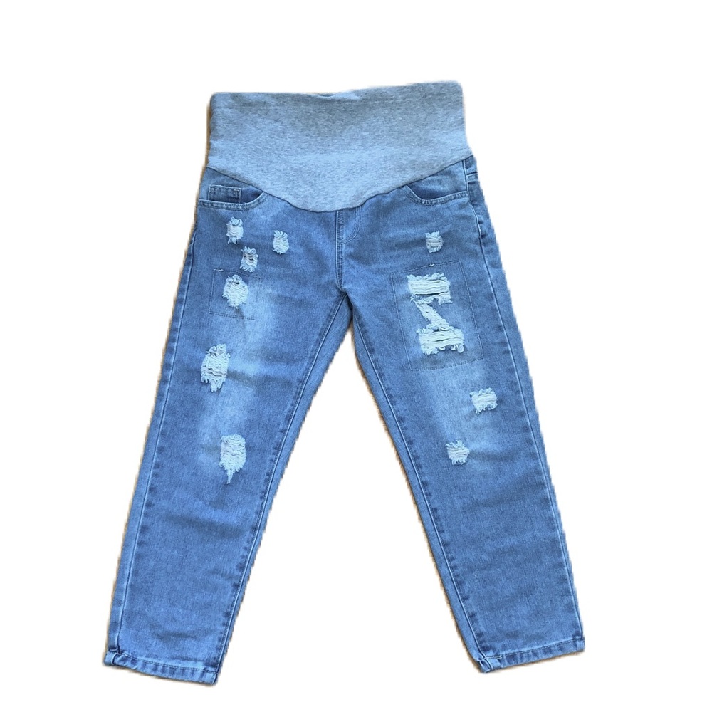 COPY - Blue high rib distressed jeans stretch denim maternity size 32